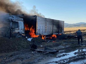 Tır Alev Alev Yandı, Dorsesindeki 30 Ton Buğday Zarar Görmedi
