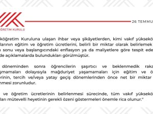 Yök’ten Vakıf Yükseköğretim Kurumlarına “Eğitim Ücreti” Uyarısı