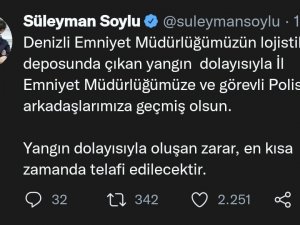 Bakan Soylu, "Yangın Dolayısıyla Oluşan Zarar, En Kısa Zamanda Telafi Edilecektir"