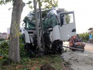 Kontrolden Çıkan Tır, Ağaca Ve Trafik Yönlendirme Tabelasına Çarptı: 1 Yaralı