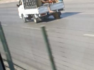 Bursa’da Kamyonet Kasasında Tehlikeli Yolculuk