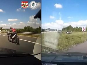 Çekya’da Radara Yakalanan Motosiklet Sürücüsü Polis Kovalamacasında Takla Attı