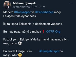 Başkan Şimşek’ten "Konyaspor-fenerbahçe" Maçının Pazar Günü Oynanması Talebi