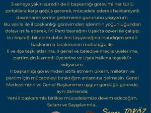 Uşak İ̇yi̇ Parti İ̇l Başkanı Şener Toköz İstifa Etti