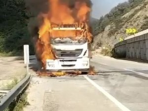 Bursa’da Seyir Halindeki Tır Alev Alev Yandı