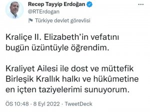 Cumhurbaşkanı Erdoğan, Kraliçe 2. Elizabeth İçin Taziye Mesajı Yayımladı