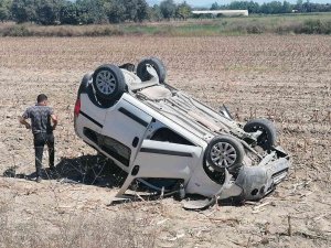 Virajı Alamayan Otomobil Mısır Tarlasına Uçtu: 1 Yaralı