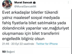 Murat Sancak’tan Bilet Açıklaması