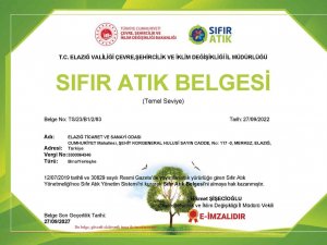 Elazığ Tso ’Sıfır Atık Belgesi’ Aldı