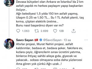 Başkan Sayan: “Ağrı’da Yaptığımız Projeleri Gören Yok”