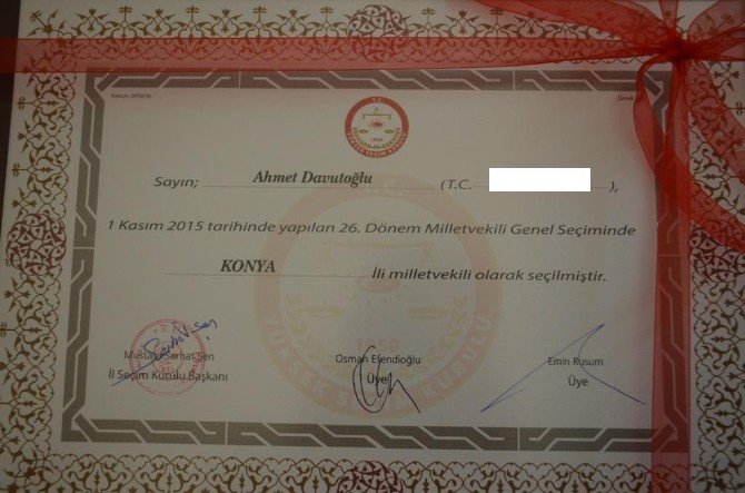 Başbakan Davutoğlu’nun Mazbatası Verildi
