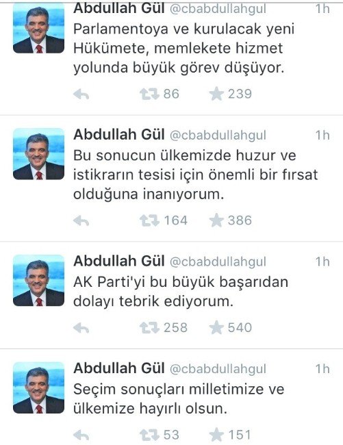 Abdullah Gül: “Ak Parti’yi Bu Başarıdan Dolayı Tebrik Ediyorum”