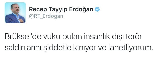Cumhurbaşkanı Erdoğan, Brüksel’deki Terör Saldırılarını Sosyal Medyadan Kınadı