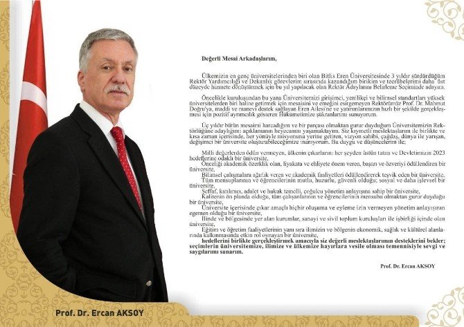 Beü Rektör Yardımcısı Prof. Dr. Aksoy, Rektör Adaylığını Açıkladı