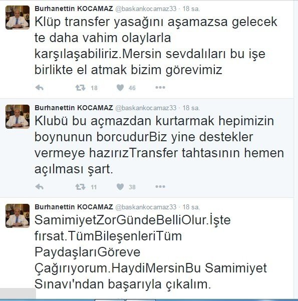 Başkan Kocamaz’dan Mersin İdmanyurdu Çağrısı