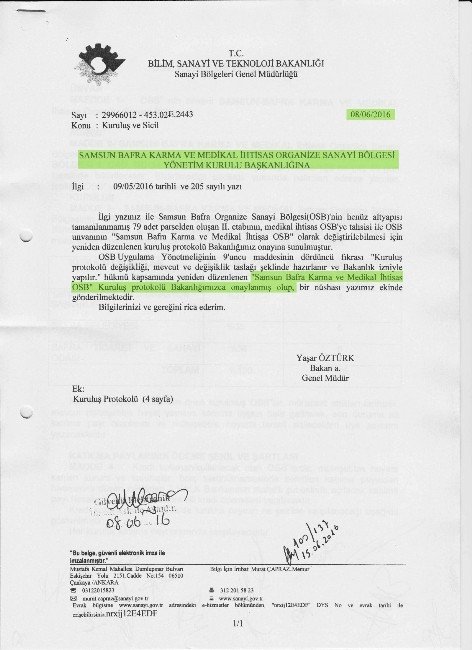 Bafra Osb’nin Adı “Samsun Bafra Karma Ve Medikal İhtisas Osb” Oldu