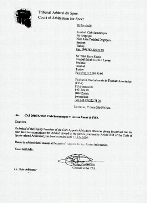 Cas, Samsunspor Kararını 15 Temmuz’da Açıklayacak