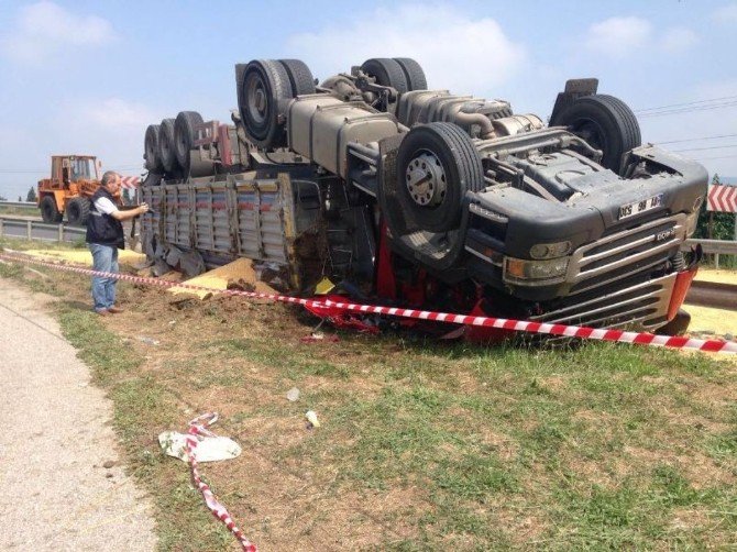Yem Yüklü Tır Devrildi: 1 Ölü