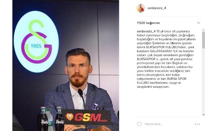 Serdar Aziz’den Bursaspor’a Teşekkür