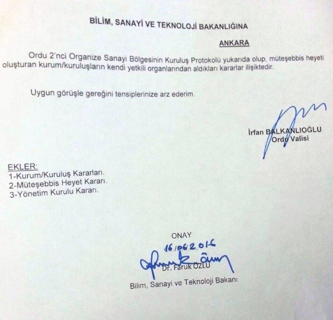 Ordu’ya 2. Osb Müjdesi