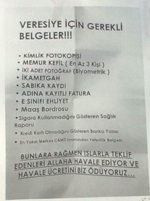 Veresiyeden Bıkan Esnaftan İlginç Yazı