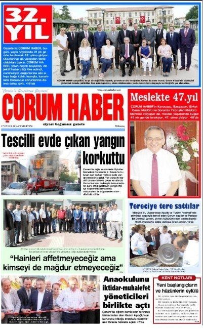 Çorum Haber Gazetesi 32. Yılını Kutuluyor