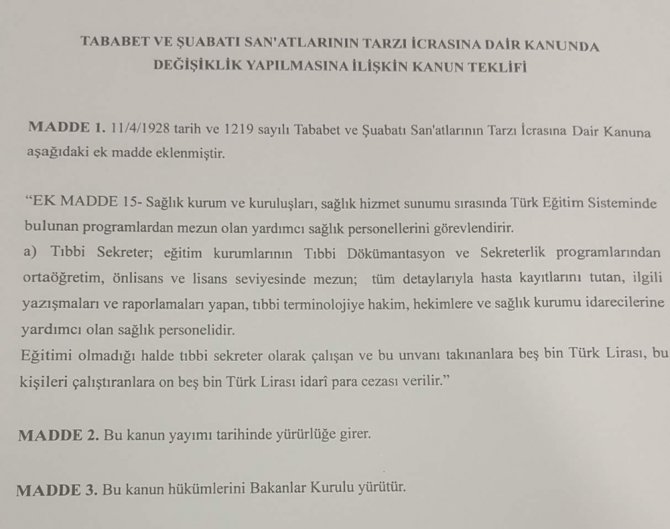 Mhp’li Yurdakul’dan Tıbbi Sekreterler İçin Kanun Teklifi