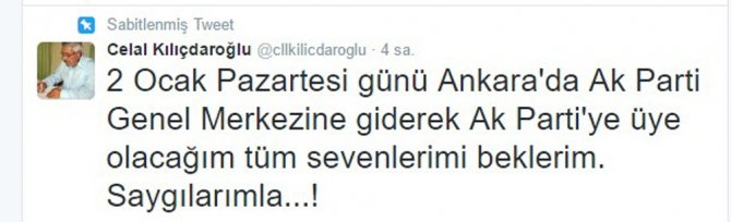 Celal Kılıçdaroğlu, Ak Parti’ye Üye Olacağını Açıkladı