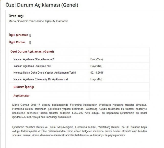 Beşiktaş’tan ’Mario Gomez’ Açıklaması
