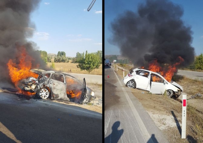Bariyerlere Çarpan Araç Alev Topuna Döndü: 1 Ölü