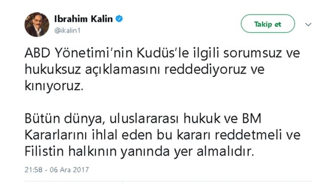 İbrahim Kalın’dan Kudüs Tepkisi