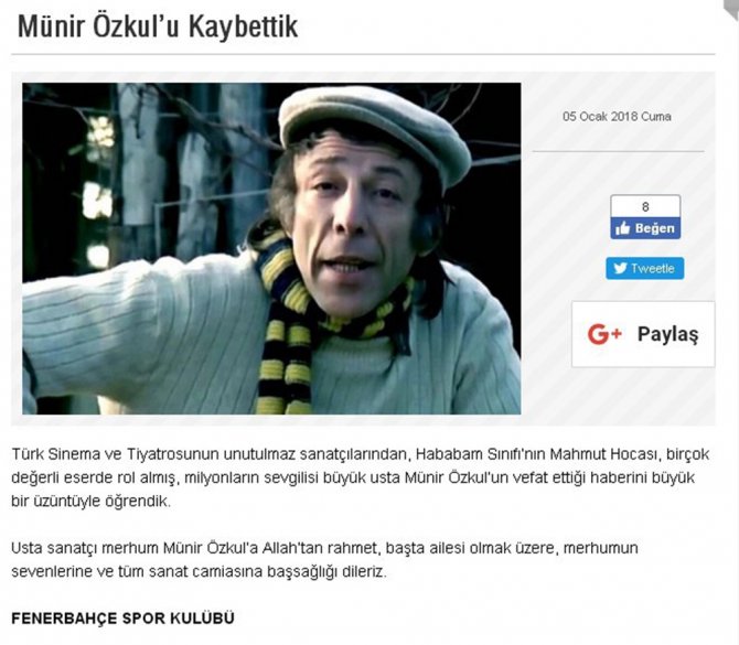 3 Büyüklerden Münir Özkul İçin Başsağlığı Mesajları