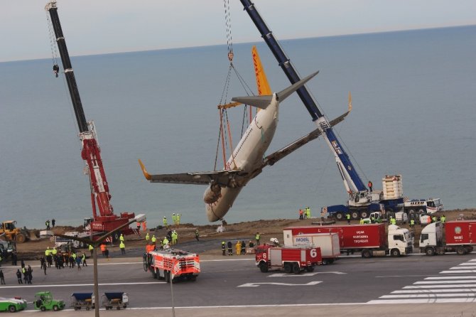 Trabzon Havalimanı’nda Pistten Çıkan Uçak Bulunduğu Yerden Kurtarıldı