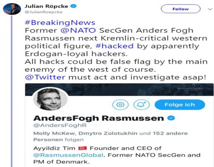 Eski Nato Genel Sekreterinin Twitter Hesabı Hacklendi