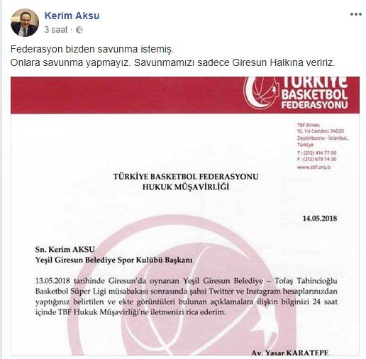 Basketbol Federasyonu Kerim Aksu’yu Disipline Sevk Etti