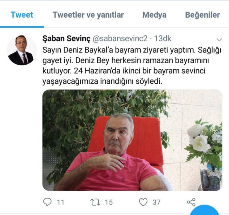 Baykal’ın Fotoğrafı Twitter’da Paylaşıldı