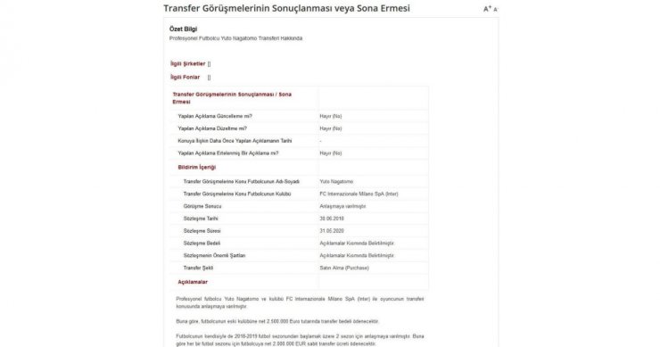 Galatasaray Nagatomo’yı Kap’a Bildirdi