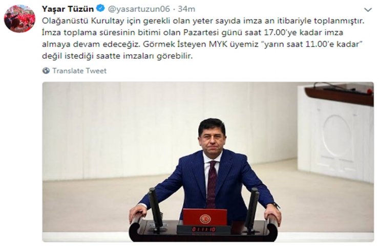 “Kurultay İçin Yeterli Sayıda İmza Toplanmıştır”