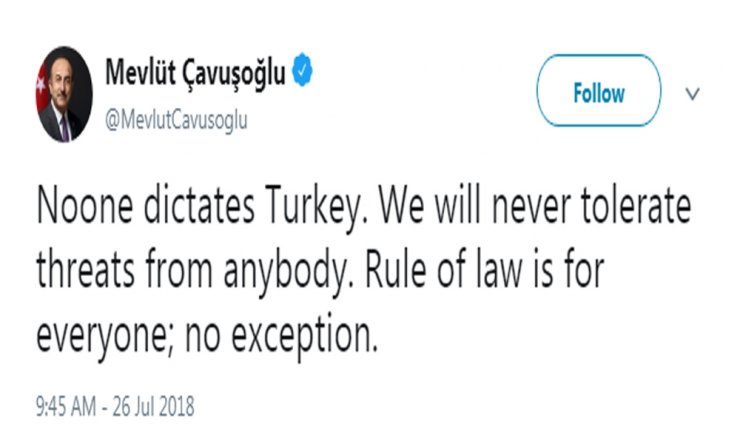 Çavuşoğlu’ndan Trump’a Rahip Brunson Yanıtı