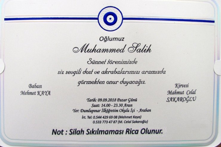 Davetiyeye ‘Silah Sıkılmasın’ Yazdırdı