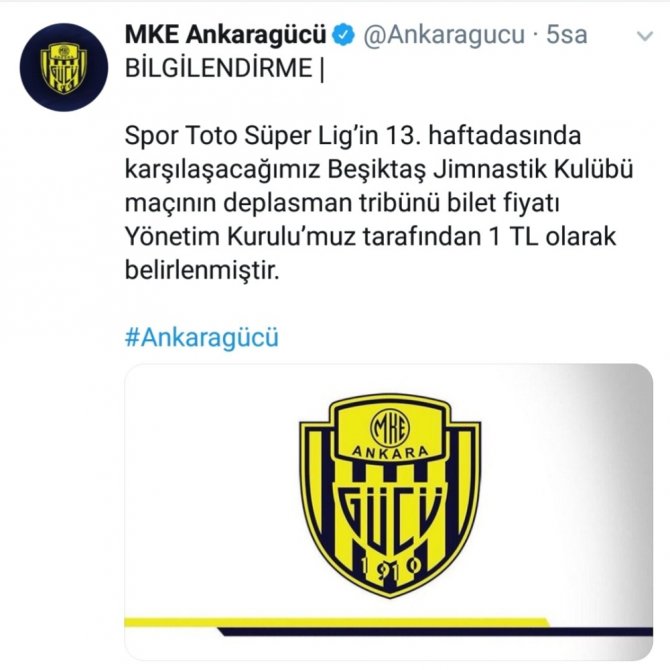Ankaragücü’nden Beşiktaş’a Gönderme