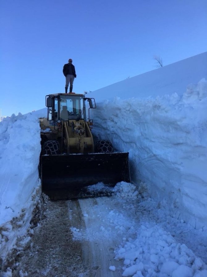 Sis Dağı’na Giden Yayla Yolunu Kardan Temizlemek İçin Gece Gündüz Çalışıyorlar