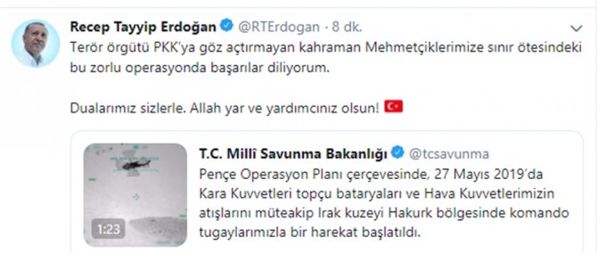 Cumhurbaşkanı Erdoğan’dan "Pençe" Operasyonu Mesajı