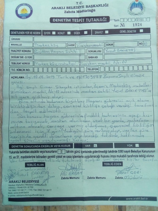 İnek Gübresi Cimer’e Şikayet Edildi