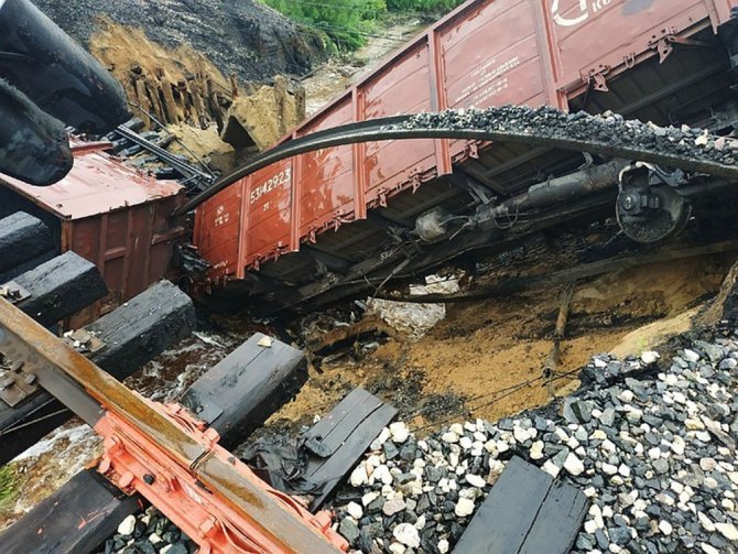 Rusya’da Menfez Çöktü, Yük Treni Raydan Çıktı