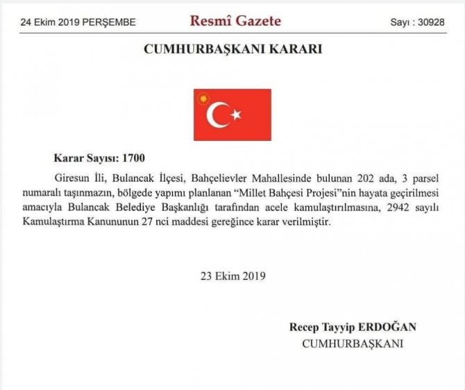 Cumhurbaşkanlığı’ndan Bulancak’a Müjde