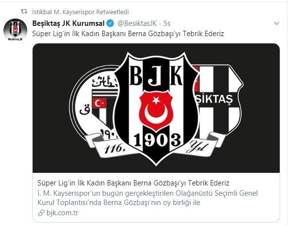 Kayserispor Kulüp Başkanı Berna Gözbaşı’ya Tebrik Yağıyor