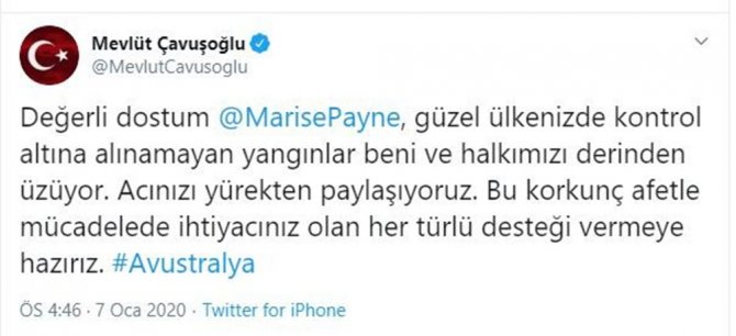 Dışişleri Bakanı Çavuşoğlu’ndan Avustralya Mesajı