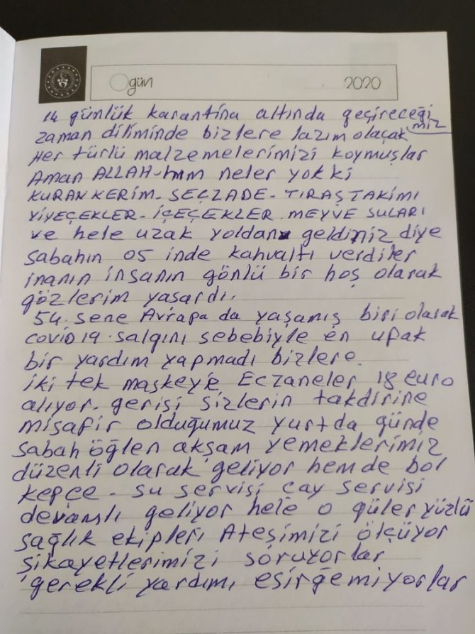 Karantinadaki Vatandaşlardan Duygu Dolu Mesajlar