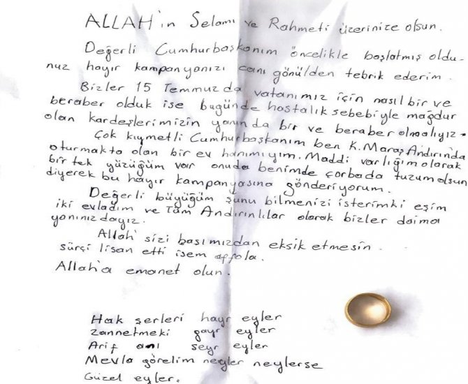 Milli Dayanışma Kampanyası’na Yüzüğünü Bağışlayan Vatandaşla Görüştü